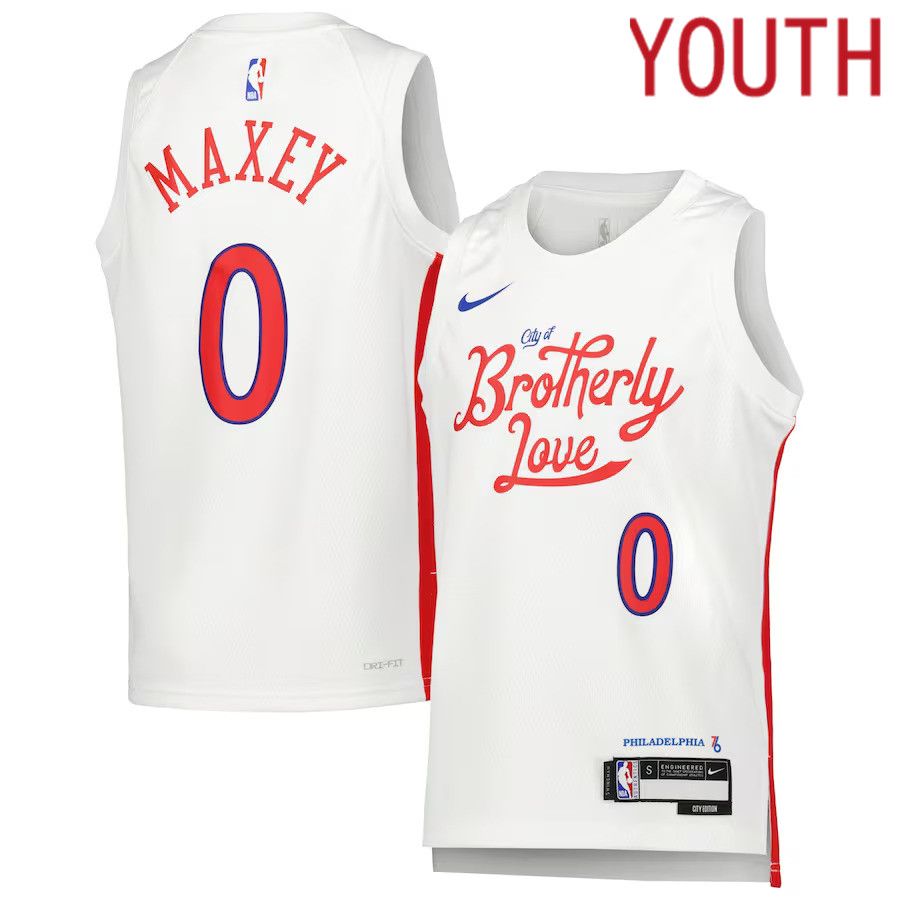 Youth Philadelphia 76ers #0 Tyrese Maxey Nike White 2022-23 City Edition Swingman NBA Jersey